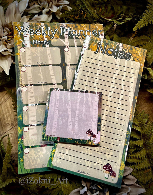 Birch forest Stationary Set/ Cottagecore Weekly Planner