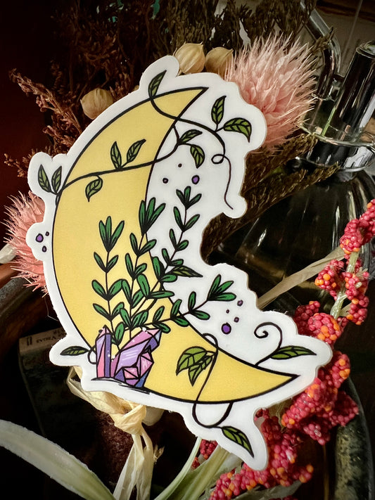 Crescent Moon with Plants Sticker / Witchy aesthetic Sticker / Haunted Cottagecore aesthetic