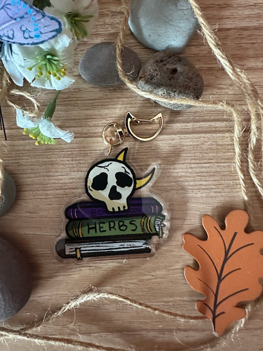 Skull and Books Acrylic Keychain