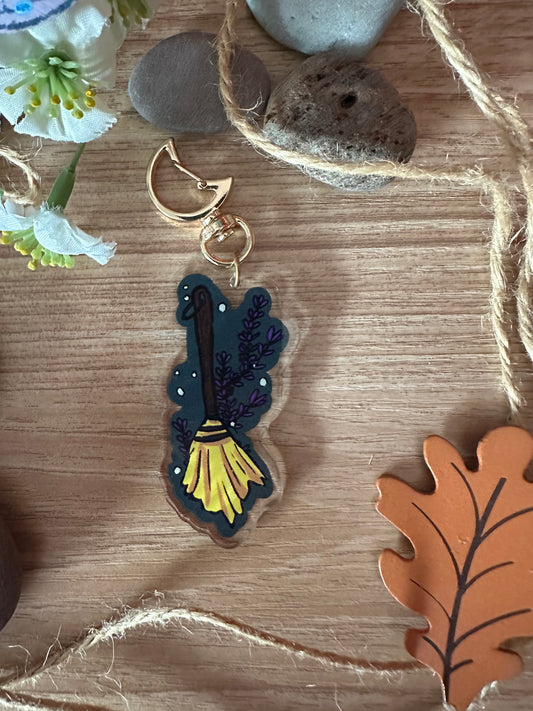 Witches Broom Acrylic Keychain