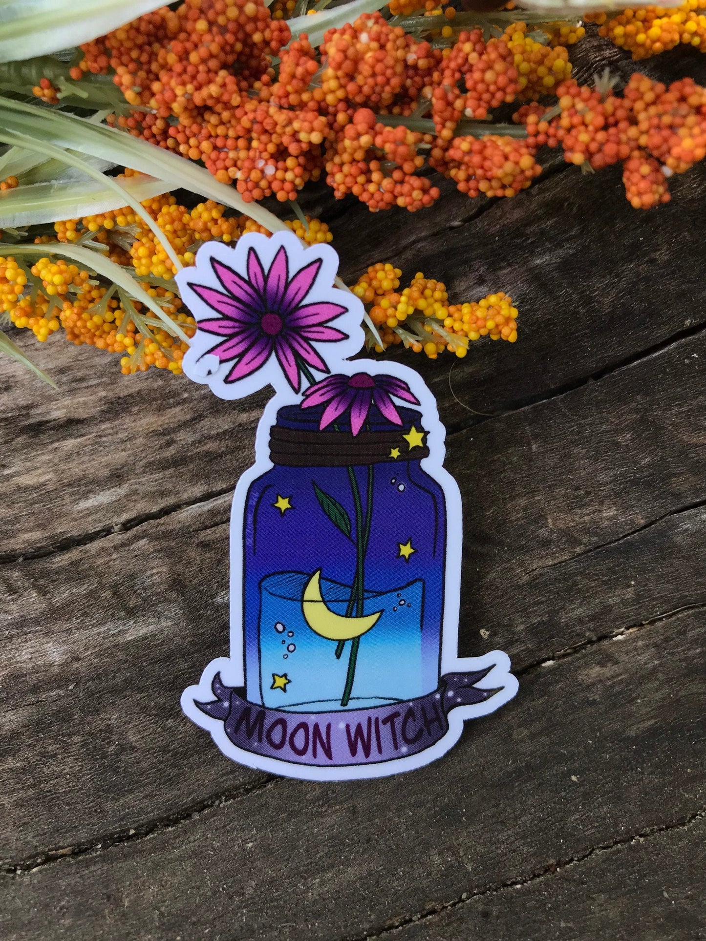 Moon witchy aesthetic jar sticker