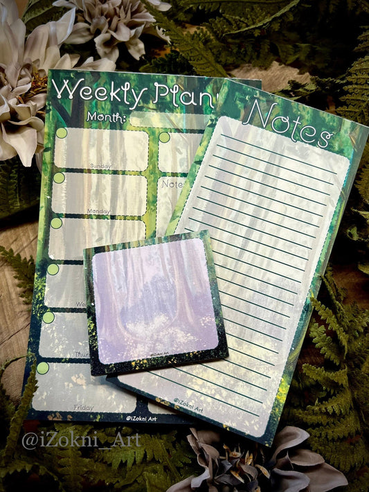 Green Forest Stationery Set/ Cottagecore Weekly Planner / Enchanted Forest planner