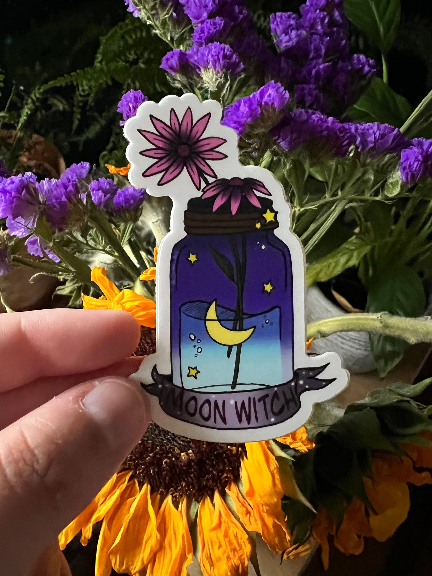 Moon witchy aesthetic jar sticker