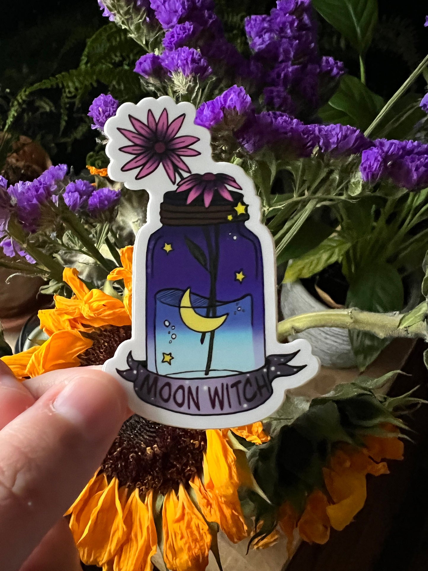 Moon witchy aesthetic jar sticker