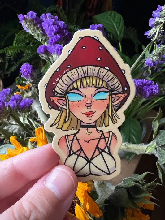 Cottagecore Mushroom Girl Sticker